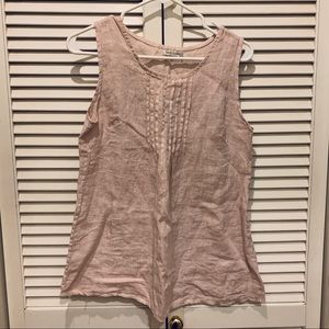 Pink linen top with pin-tuck detailing